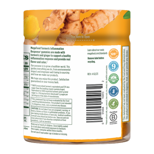 MegaFood® Turmeric Inflammation Response Gummies with Ginger and Black Pepper Perspective: back