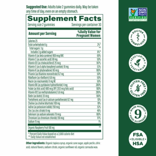 MegaFood® Baby & Me 2™ Red Raspberry Prenatal Multi Gummies Perspective: back