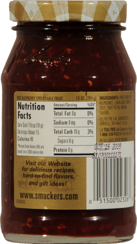 Smucker's Simply Fruit Red Raspberry Fruit Spread Perspective: back