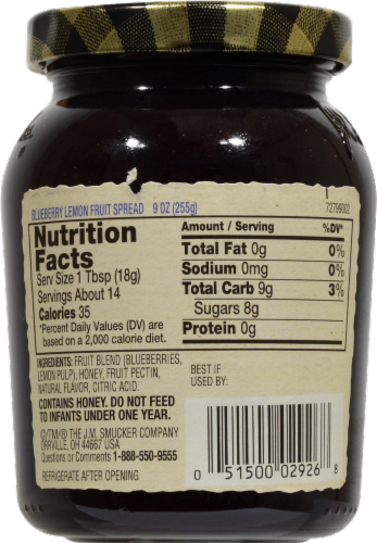 Smucker's Blueberry Lemon Fruit Spread with Honey Perspective: back