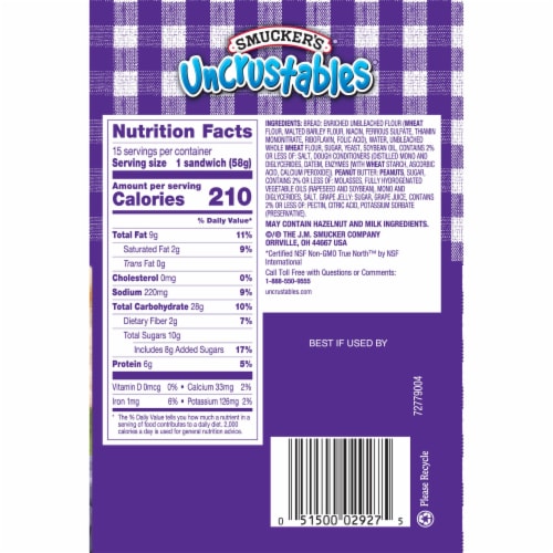 Smucker s Uncrustables Peanut Butter Grape Jelly Sandwiches 15 ct