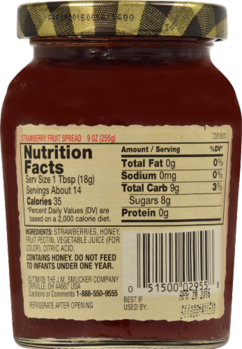 Smucker's Strawberry Fruit Spread with Honey Perspective: back