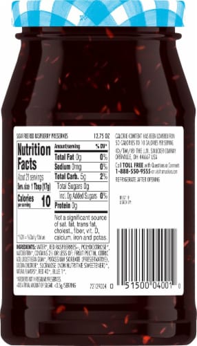 Smucker's® Sugar Free Red Raspberry Preserves Perspective: back