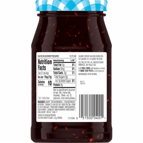 Smucker's® Sugar Free Red Raspberry Preserves Perspective: back