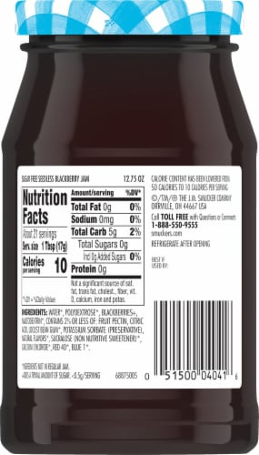 Smucker's Sugar Free Seedless Blackberry Jam Spread Perspective: back