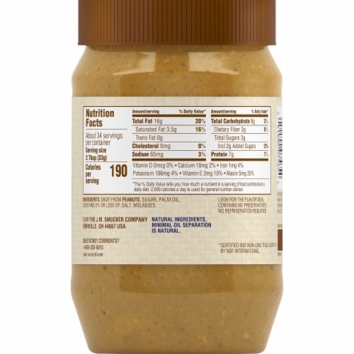 Jif Natural Crunchy Peanut Butter Spread Perspective: back