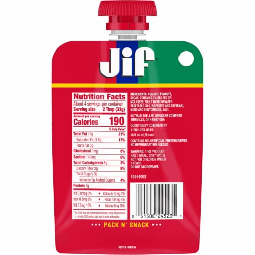Jif® Creamy Squeeze Peanut Butter Perspective: back