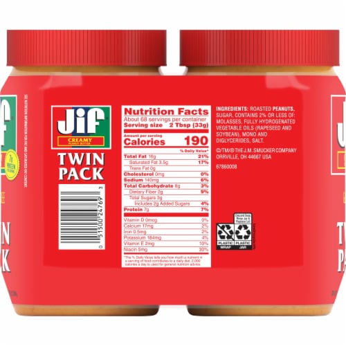 Jif® Creamy Peanut Butter Twin Pack Perspective: back