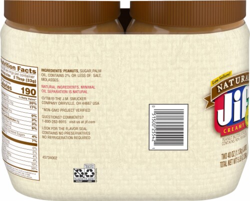 Jif Natural Creamy Peanut Butter Twin Pack Perspective: back