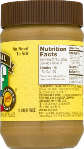 Jif Natural Creamy Honey Peanut Butter Perspective: back