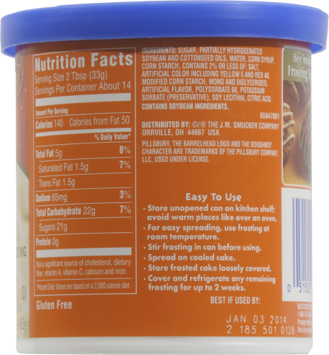 Pillsbury Creamy Supreme Cream Cheese Frosting Perspective: back