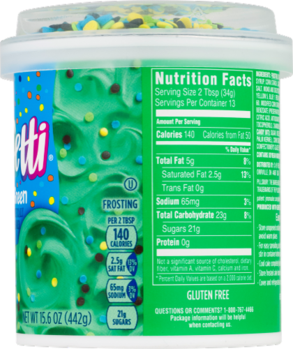 Pillsbury Funfetti Vibrant Green Vanilla Flavored Frosting Perspective: back