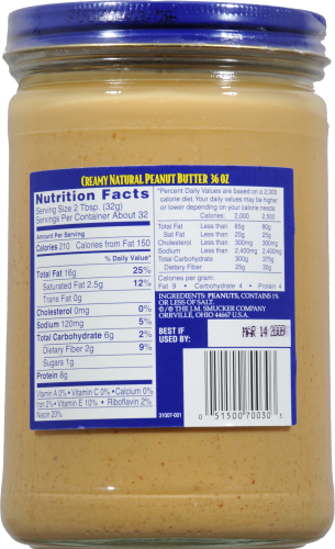 Adam's 100% Natural Creamy Peanut Butter Perspective: back