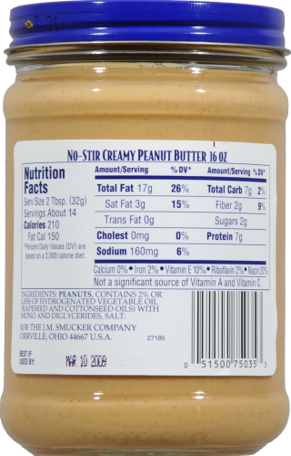 Adams No-Stir Creamy Peanut Butter Perspective: back