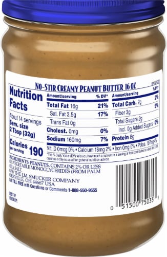 Adams No-Stir Creamy Peanut Butter Perspective: back