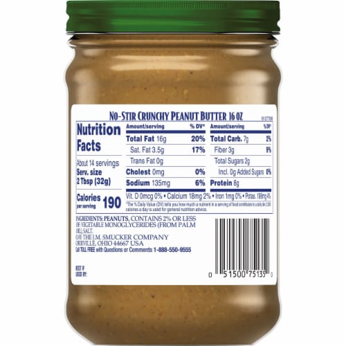 Adam's Natural No-Stir Crunchy Peanut Butter Perspective: back