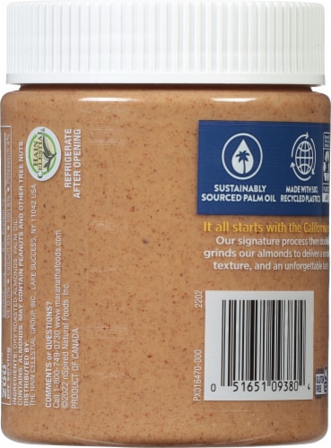 MaraNatha® No Salt or Sugar Added Creamy Almond Butter Perspective: back