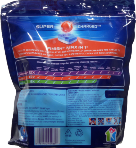 Finish Powerball Max in 1 Lemon Scent Ultra Degreaser Dishwasher Detergent Tablets Perspective: back