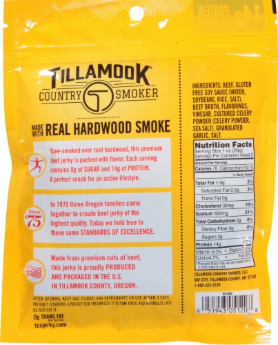 Tillamook County Smoker Zero Sugar Original Beef Jerky Perspective: back