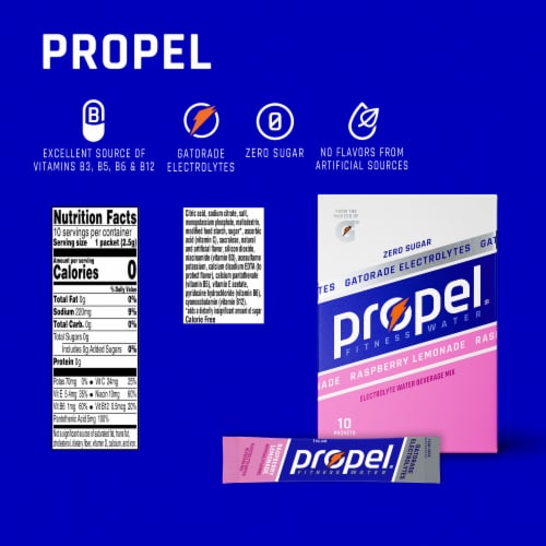 Propel Raspberry Lemonade Water Beverage Mix Perspective: back
