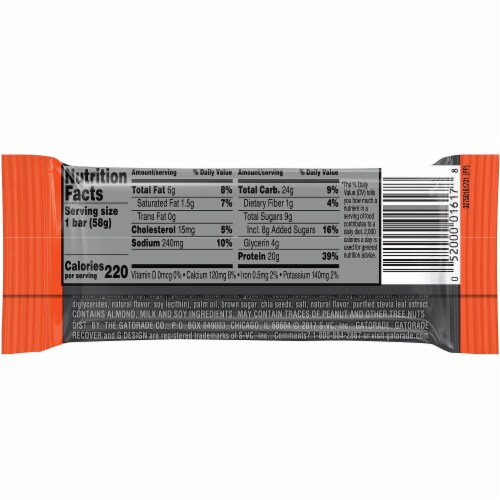 Gatorade Recover Salted Caramel Whey Protein with Almond Butter Bar Perspective: back