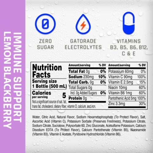 Propel Zero Sugar Immune Support Electrolyte Water Beverage Lemon Blackberry Perspective: back