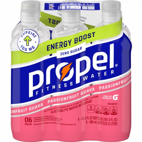 Propel® Passionfruit Guava Energy Boost Electrolyte Water Beverage Sports Drink Perspective: back