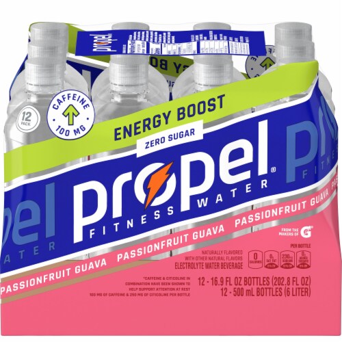 Propel® Passionfruit Guava Energy Boost Electrolyte Water Beverage Sports Drink Perspective: back