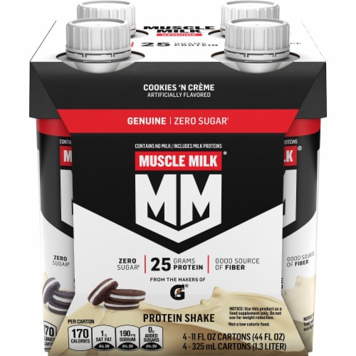 Muscle Milk Genuine Zero Sugar Protein Shake Cookies 'N Creme Perspective: back