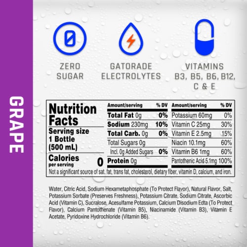 Propel Zero Sugar Electrolyte Water Beverage Grape Perspective: back