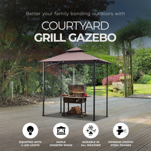 Four Seasons Courtyard Grill Gazebo w/ LED Lights and Powder