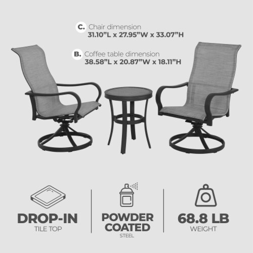Four Seasons Courtyard Palermo 3 Piece Aluminum Bistro Set with Swivel Rockers Perspective: back
