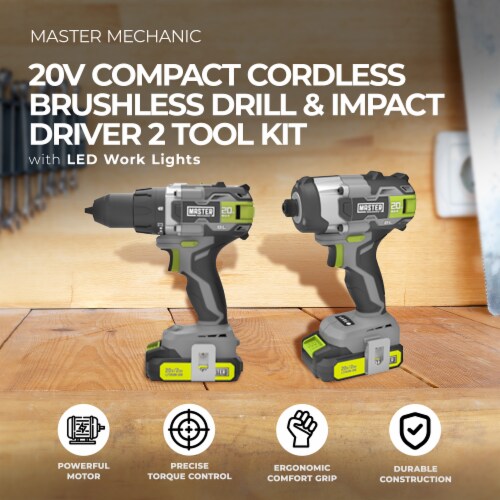 Master Mechanic 20V Compact Cordless Brushless Drill Impact Driver 2 Tool Kit 1 Piece Smith s Food and Drug
