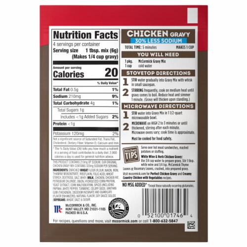 McCormick 30% Less Sodium Chicken Gravy Mix Perspective: back