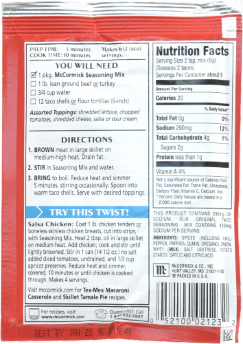 McCormick Taco Seasoning Mix With Reduced Sodium Perspective: back