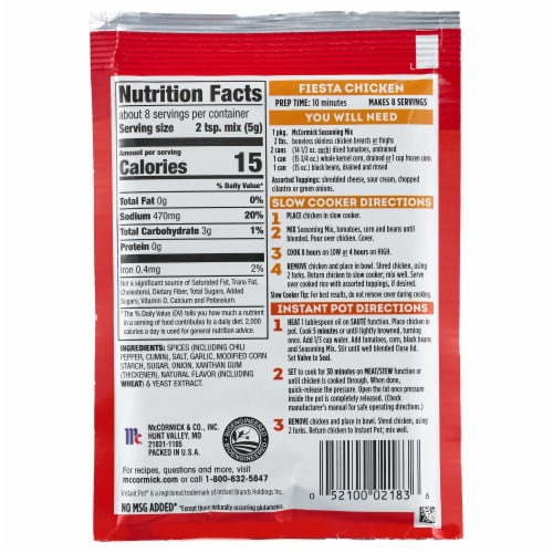 McCormick Slow Cooker Fiesta Chicken Seasoning Mix Perspective: back