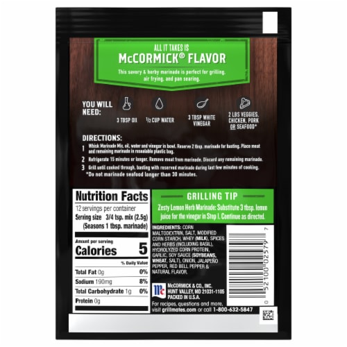 McCormick Grill Mates Zesty Herb Marinade Seasoning Mix Perspective: back