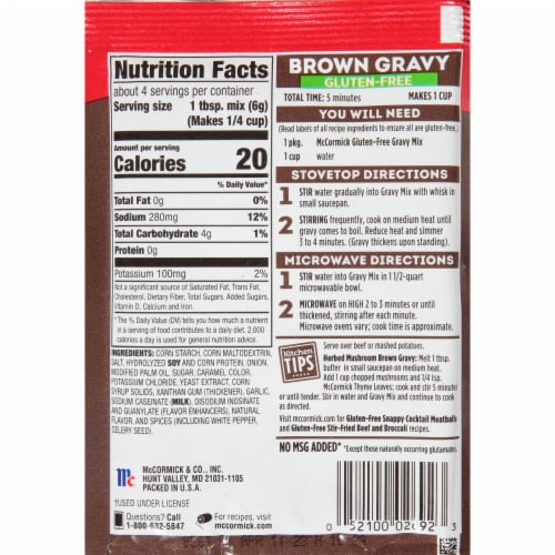 McCormick Gluten Free Brown Gravy Seasoning Mix Perspective: back