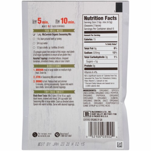 McCormick Organics Taco Seasoning Mix Perspective: back