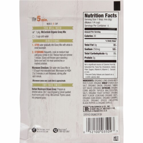 McCormick® Organics Brown Gravy Mix Perspective: back