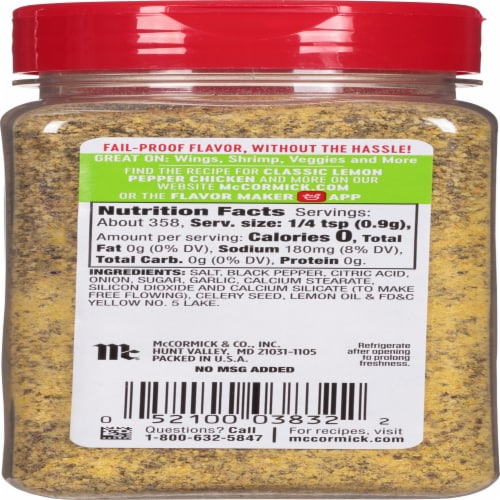 McCormick® Perfect Pinch® Lemon & Pepper Seasoning Perspective: back