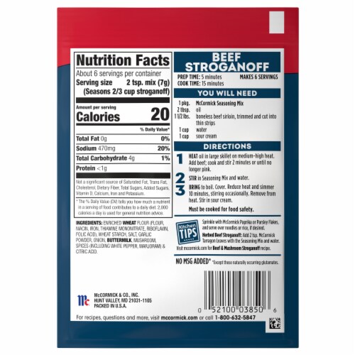 McCormick Beef Stroganoff Sauce Seasoning Mix Perspective: back