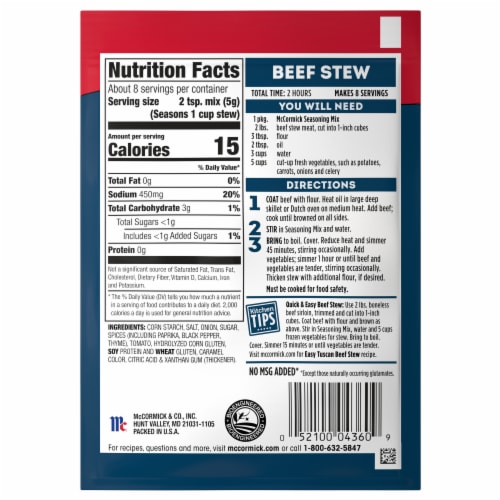 McCormick Classic Beef Stew Seasoning Mix Perspective: back