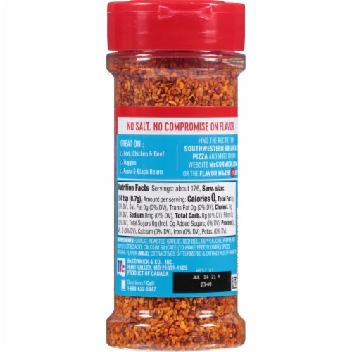 McCormick Salt Free Roasted Garlic and Bell Pepper Seasoning Perspective: back
