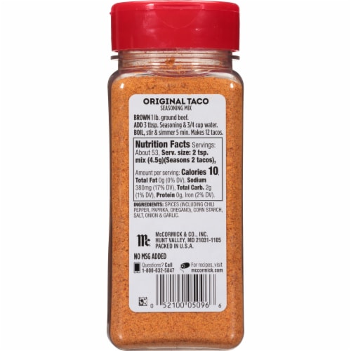 McCormick Original Taco Seasoning Mix Perspective: back