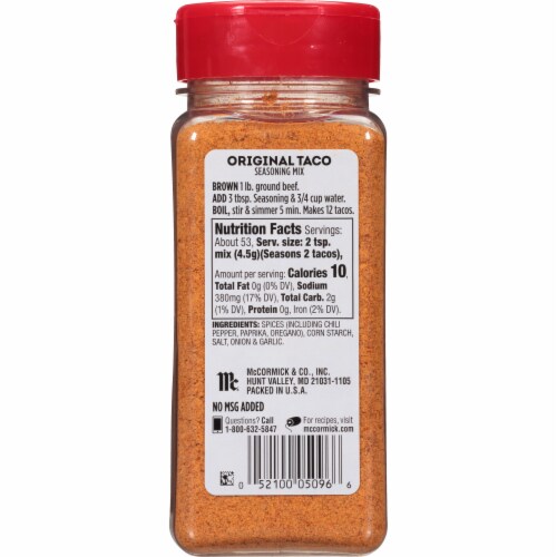 McCormick Original Taco Seasoning Mix Perspective: back