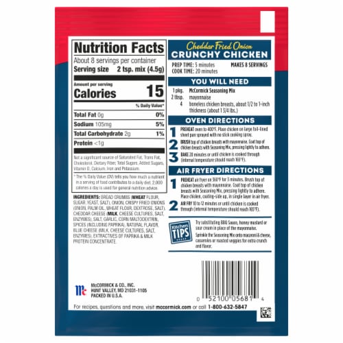 McCormick Cheddar Fried Onion Crunchy Chicken Seasoning Mix Perspective: back