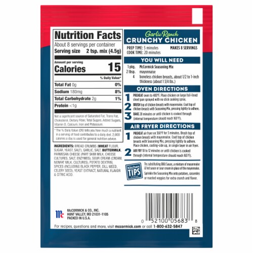 McCormick Garlic Ranch Crunchy Chicken Seasoning Mix Perspective: back