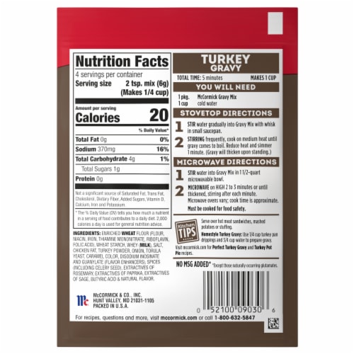 McCormick® Turkey Gravy Mix Perspective: back