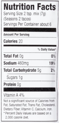 McCormick Mild Taco Seasoning Mix Perspective: back
